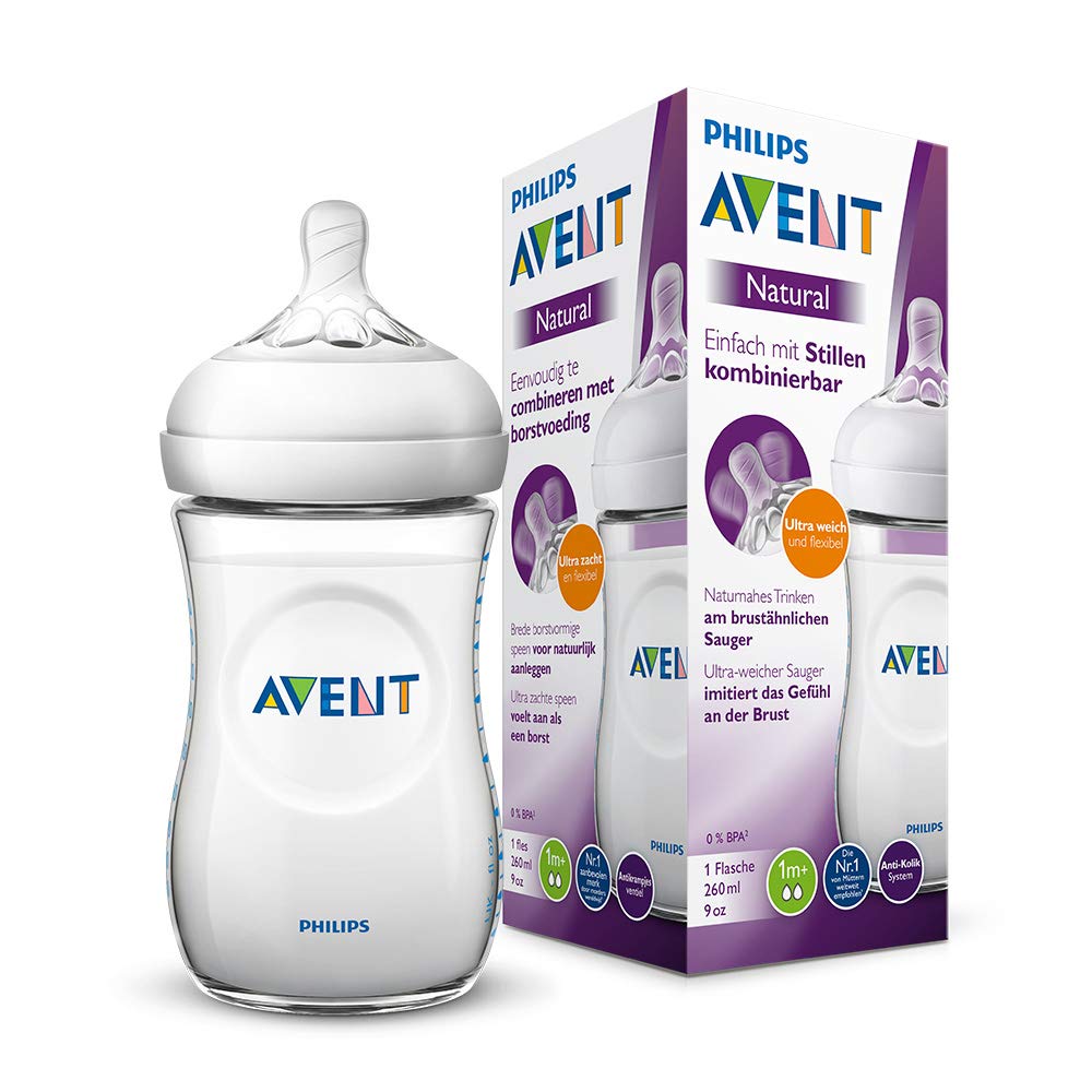 Philips Avent Natural bottle SCF033/17, 260 ml, natural drinking, anti-colic system, transparent, pack of 1