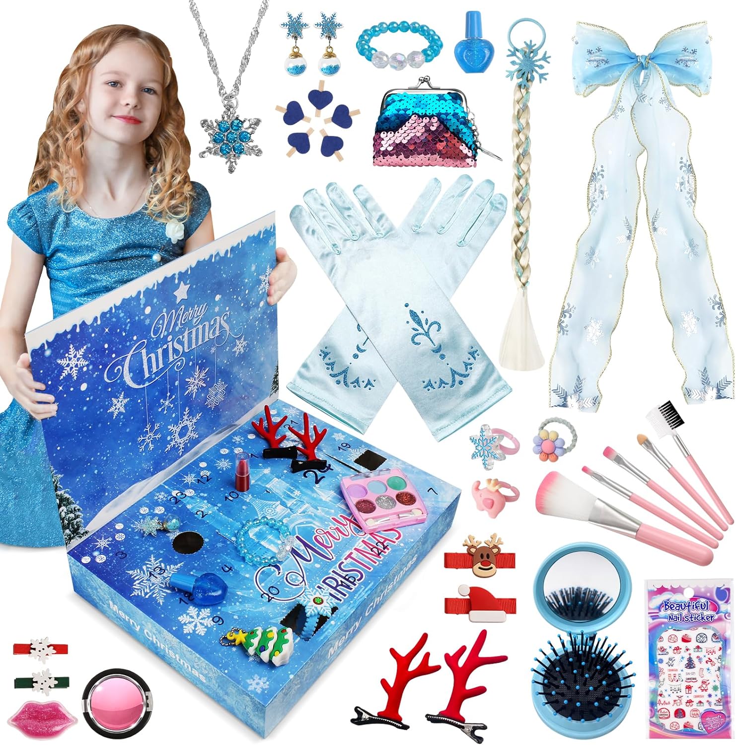 Advent Calendar 2023 Girls Gift, Christmas Countdown Calendar with DIY Jewellery Children's Make-Up Necklace Ring Hair Accessories
