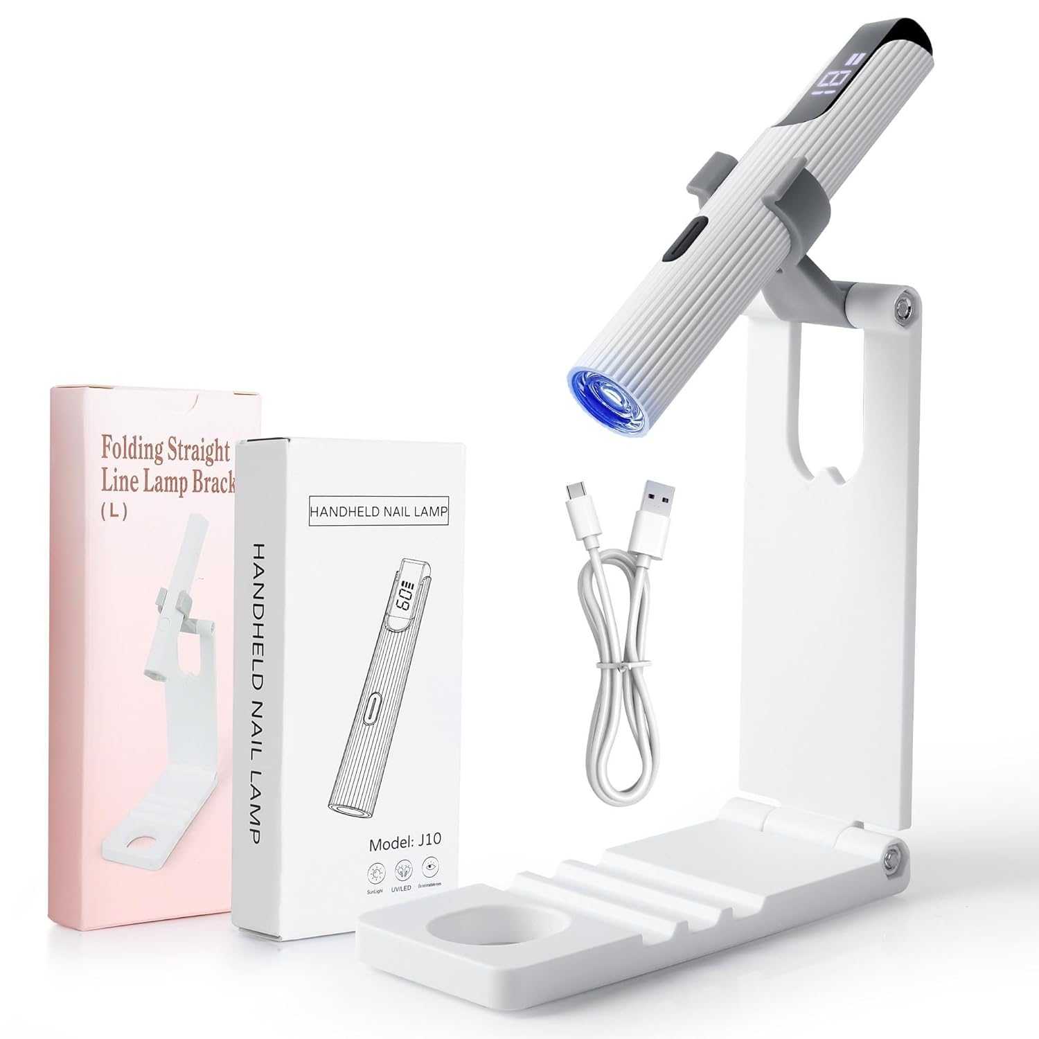 Romon UV Lamp for Gel Nails, USB Rechargeable and Portable, 3 W Mini UV Lamp for Nails, UV LED Lamp for Gel Nails with Stand, 20/60 Timer, for Home Salon Nail Dryer, White