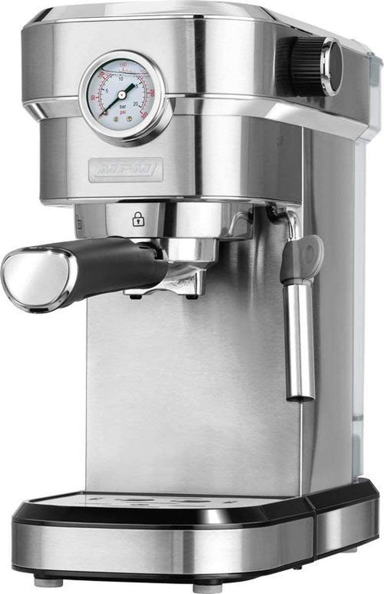 MPM MKW-08M 20 Bar Espresso and Cappuccino Machine, Milk Frother, Cup Warmer, Stainless Steel, 1.2 L Removable, 1350 W, Silver