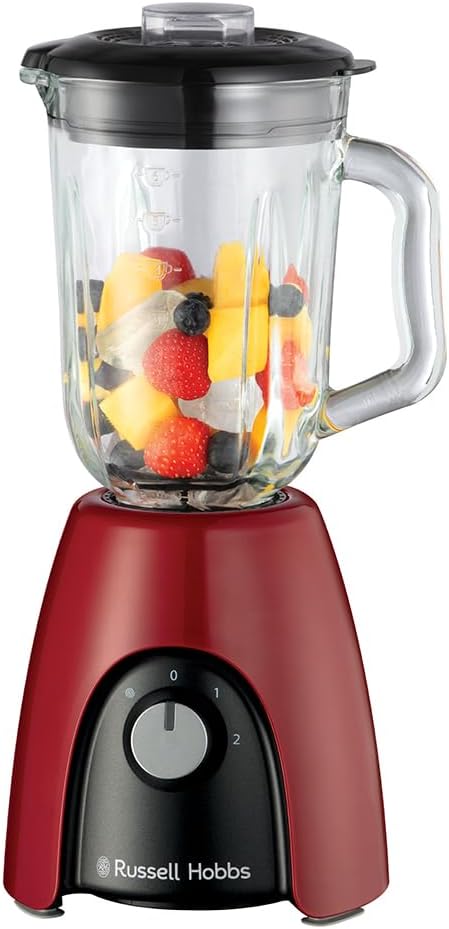 Russell Hobbs Desire 27120-56 Stand Mixer [Smoothie Maker] Blender, 1.5 L Glass Container, 2 Levels and Pulse Function, BPA-Free, Stainless Steel Knife, 850 Watt High Power, Red