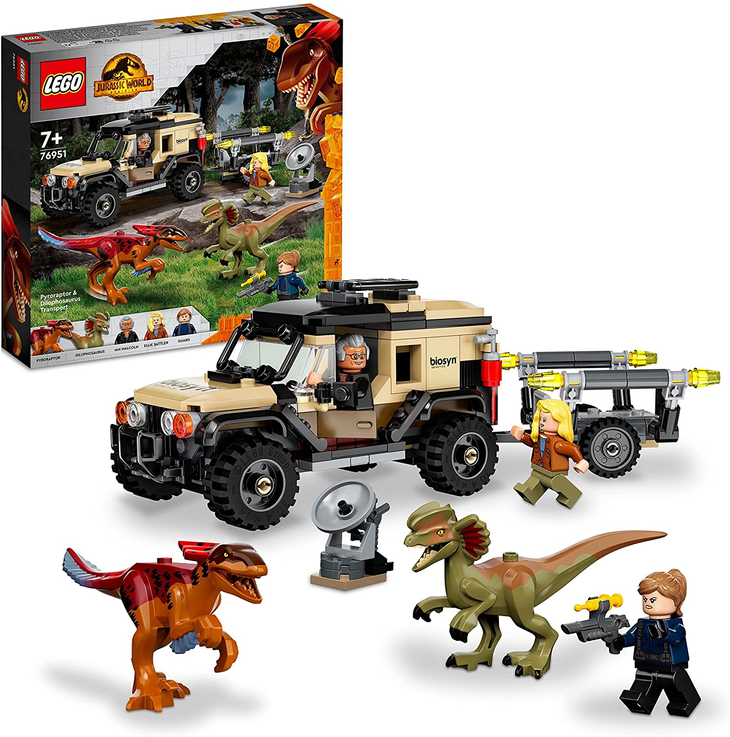 LEGO 76951 Jurassic World Pyroraptor & Dilophosaurus Transport Toy Car Off-Roader with Dinosaur Figure from 7 Years