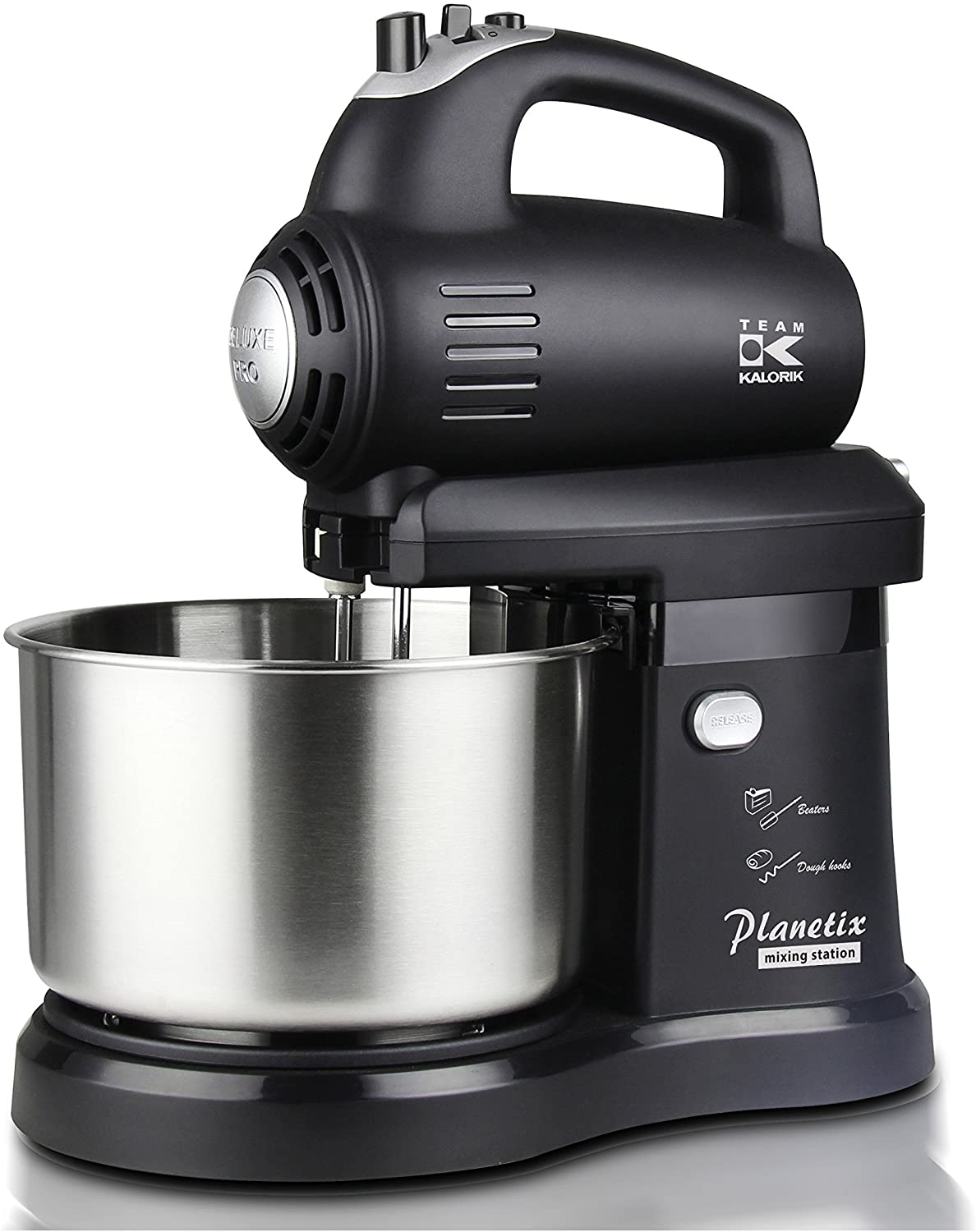 Team Kalorik TKG M 1007 B 2-in-1 Food Processor and Hand Mixer with Innovative Left/Right Swivel Blender, Plastic, Stainless Steel, 2.8 Litres, Black
