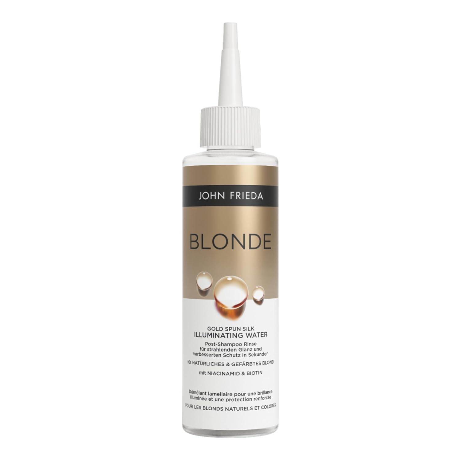 John Frieda Blonde+ Gold Spun Silk Illuminating Water - Contents: 200 ml - With Niacinamide & Biotin - Gives Blonde Hair Radiant Shine