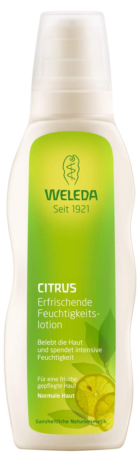 WELEDA Citrus Refreshing Moisturising Lotion, Natural Cosmetics Body Lotion for Intensive Care of Dry Skin, Cools and Soothes with Aloe Vera and Coconut Oil (1 x 200 ml), ‎white