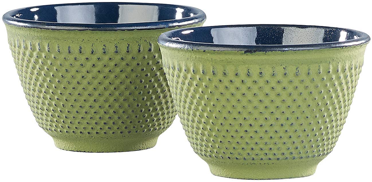 Rosenstein & Söhne Tea Cup: Set of 2 Asian Cast Iron and Enamel Tea Cups Olive Green (Japanese Cast Iron Tea Cups)