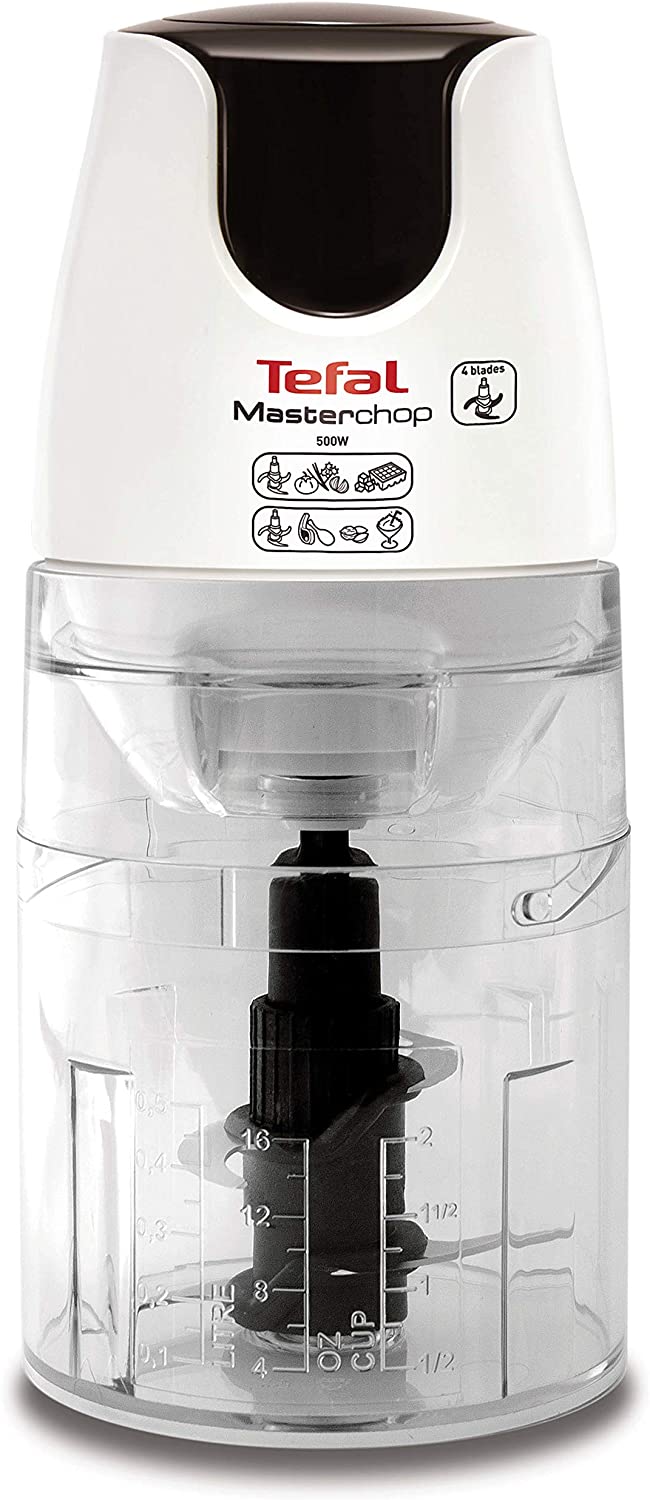 Tefal MB450B Electric Food Chopper 0.5L Transparent White 500W - Electric Food Chopper (0.5L, Clear, White, Plastic, 500W, 1.04kg, 126mm)