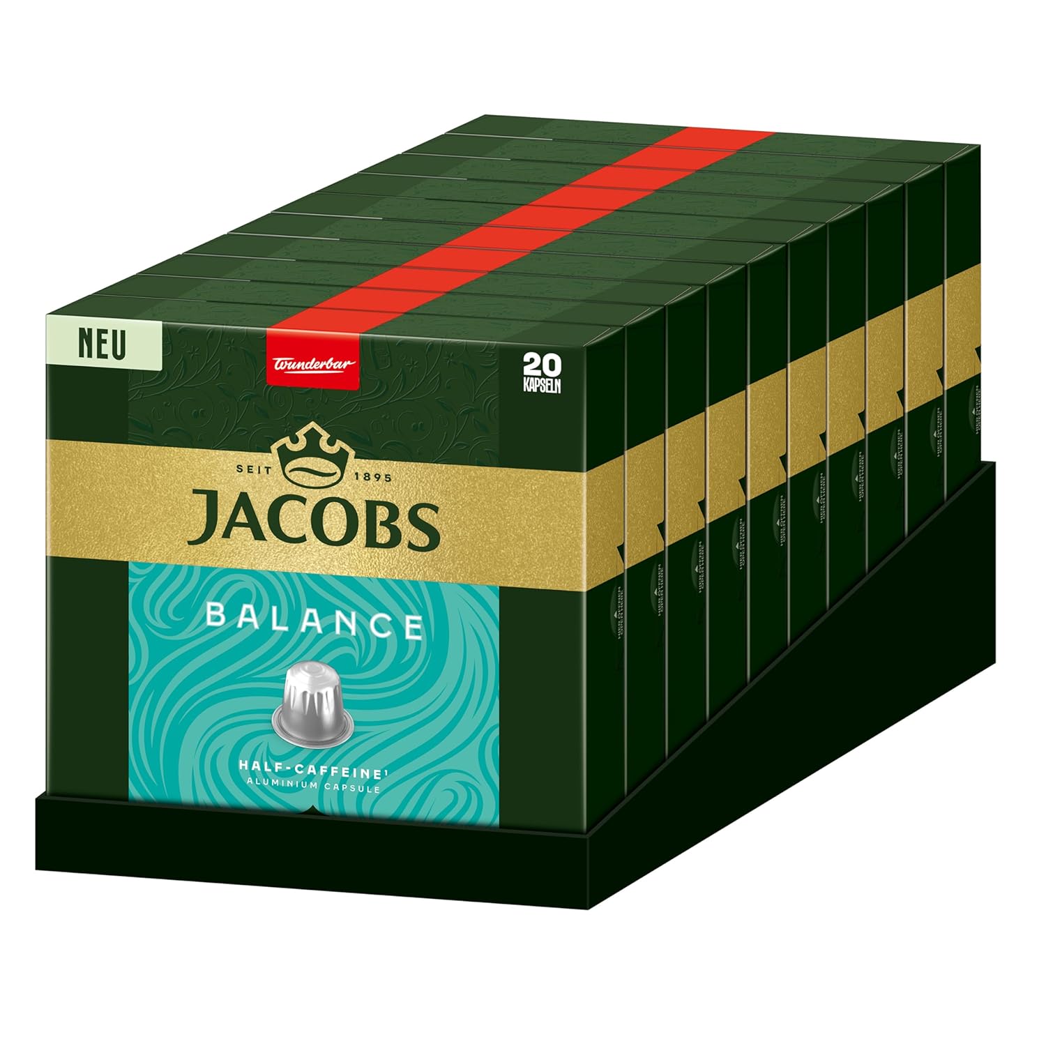 Jacobs Balance Coffee Capsules, 200 Nespresso Compatible Capsules, Pack of 10, 10 x 20 drinks, 1040 g