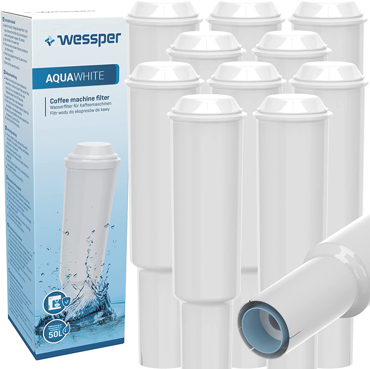 Water filter for Nespresso N9, F5, F70, C5, C9; Wessper replacement for Jura Claris White, 60209, 68739; Capresso E8, S9; Impressa One Touch; Avantagre S70,S85,S9