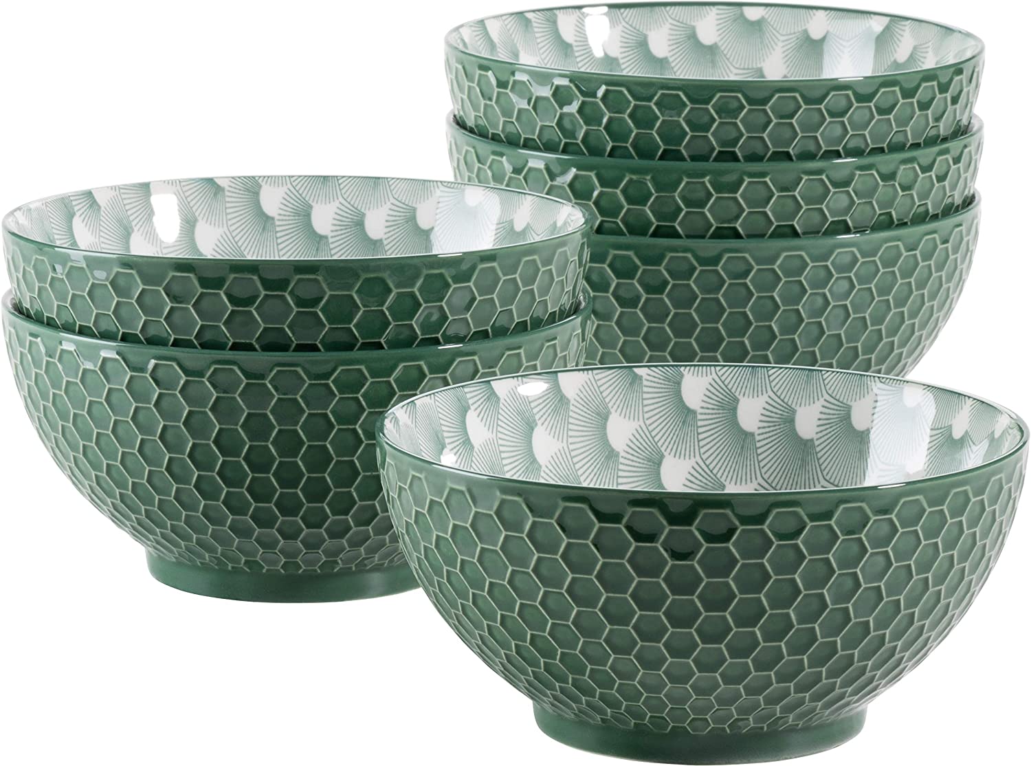 MÄSER 931578 Telde Series Cereal Bowls Set in Catering Quality, 6 Bowls with Pretty Relief Surface, Durable Porcelain, Green