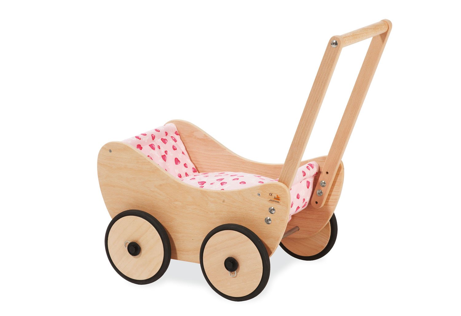 Pinolino dolls pram Trixi, made of wood, incl. Bedding and braking system, baby walker with rubberized wooden wheels, for children from 1 - 6 years, natural