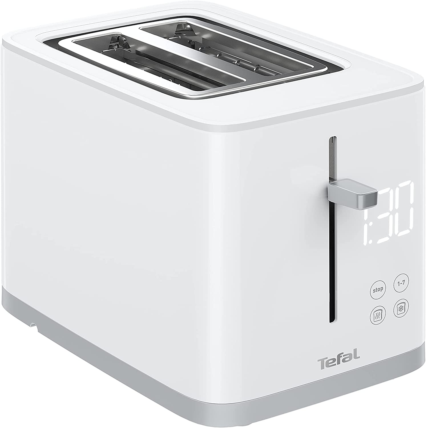 Tefal TT6931 Sense Toaster, 7 Browning Levels, Digital Display, Countdown, Warming/Defrosting, Crumb Drawer, Stop Button, White
