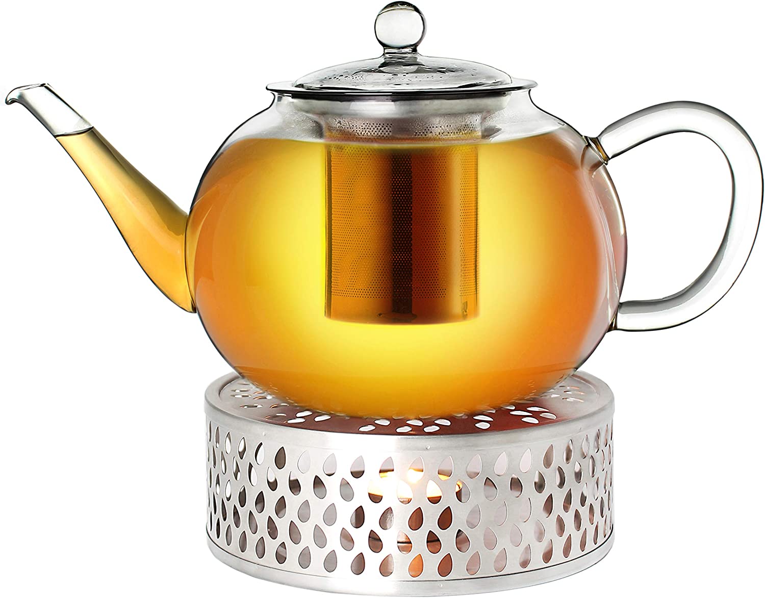 Creano Glass Teapot 800 ml 3-Part Tea Maker with Integrated Stainless Steel Strainer and Glass Lid.