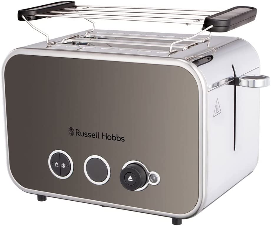 Russell Hobbs Distinctions 26432-56 Toaster [for 2 Slices] Stainless Steel Titanium (Extra Wide Toast Slots, Includes Bun Attachment, 6 Browning Levels + Defrost & Warming Function, Lift & Look Function, 1600 W)