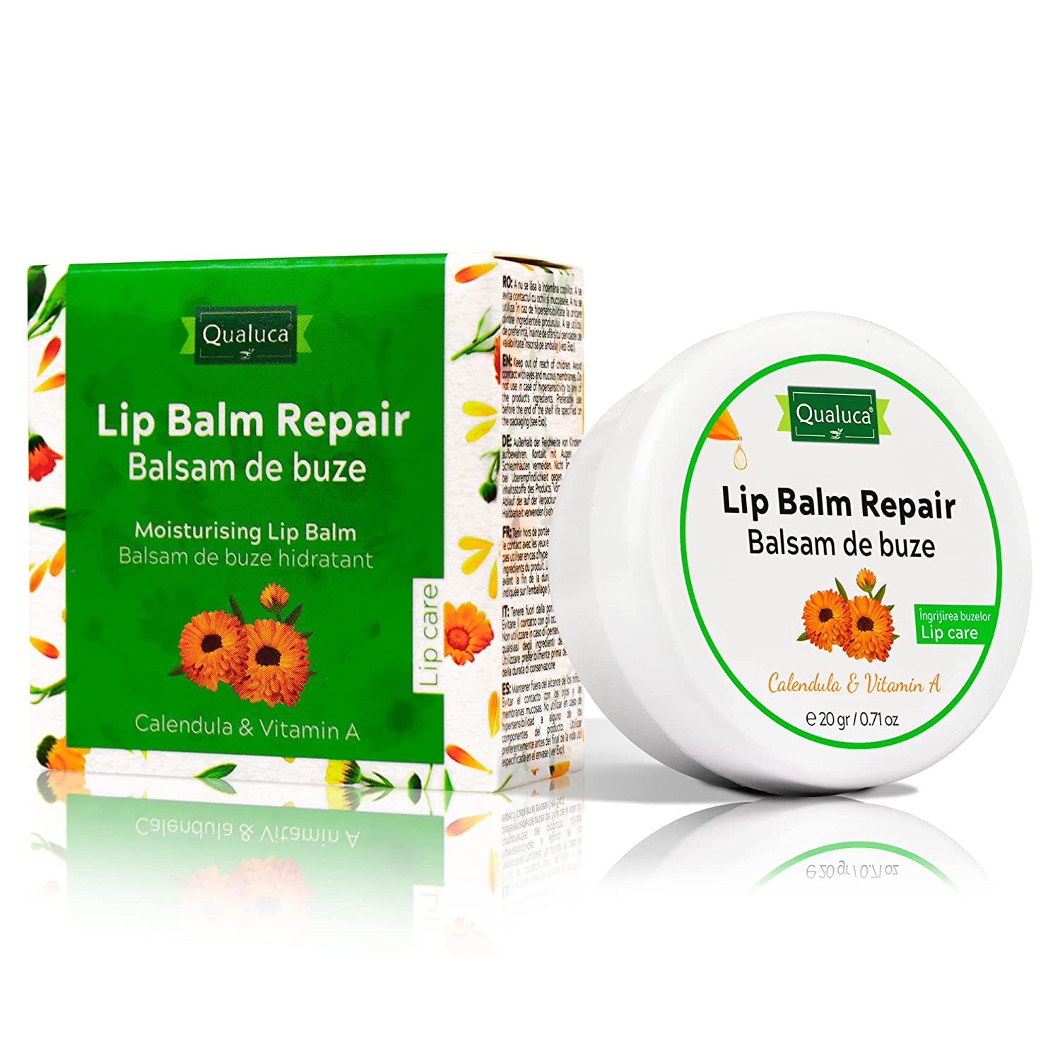 Qualuca Lip Balm Repair with Calendula & Vitamin A, Lip Balm for Dry Lips - 20 g