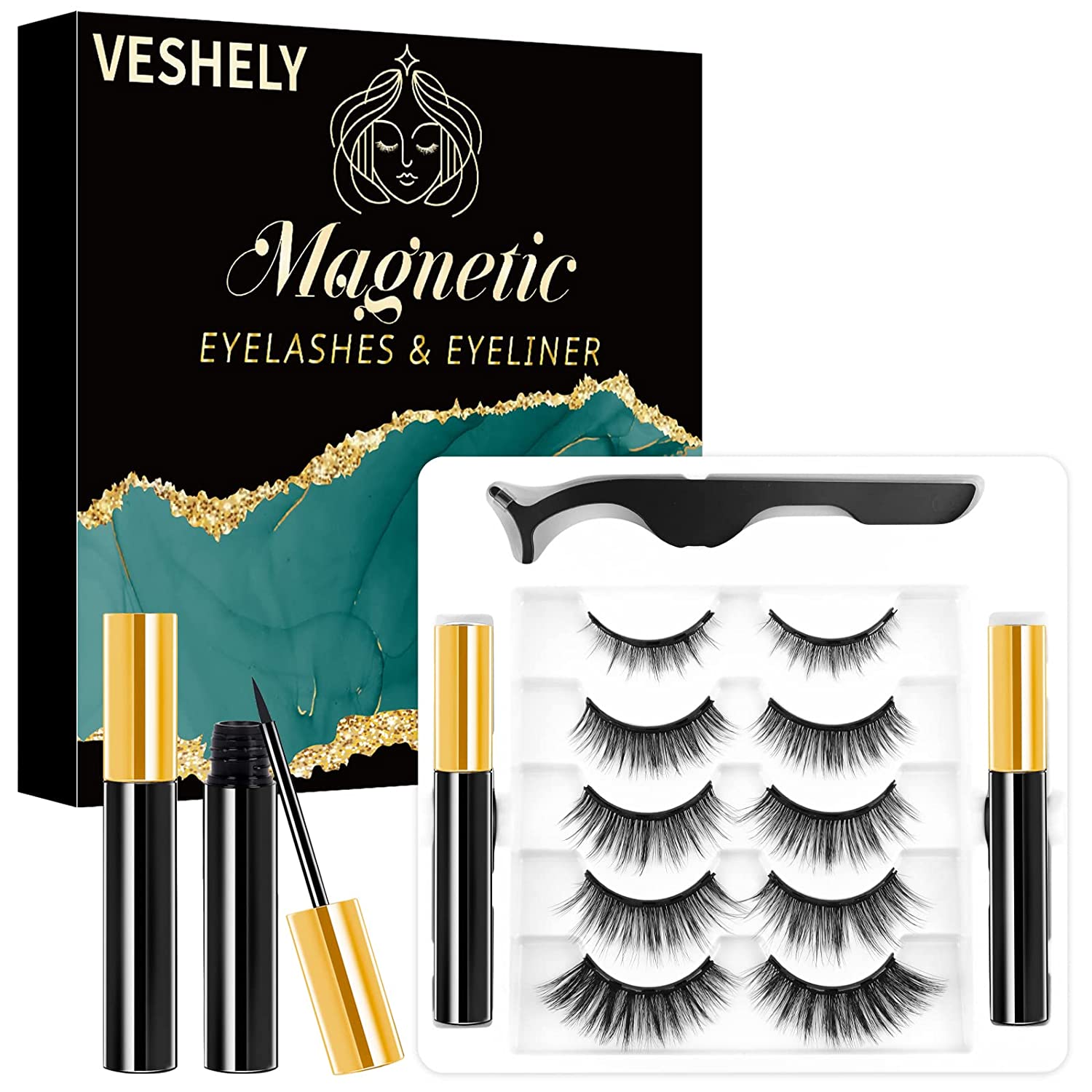 EYEKESHE Magnetic Eyelashes with Eyeliner Kit, 3D Natural Magnetic Eyelashes Set with Applicator and 2 Waterproof Magnetic Eyeliner (10 Pairs)