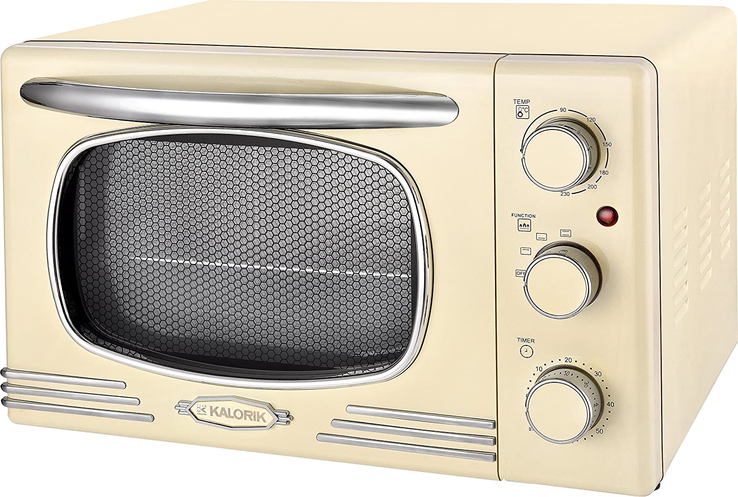 Team Kalorik Retro Oven with 19.5 Litre Capacity, Removable Aid, Baking Tray and Cooking Rack (0-230°C), 1300W, Metal/Glass, Cream White, TKG OT 2500