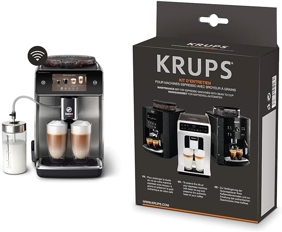 SAECO Granaroma Deluxe Fully Automat- WLAN connectivity & Krups XS5300 Cleaning and Nursing set for fully automatic coffee machines | Original spare part of Krups for all fully automatic coffee machines