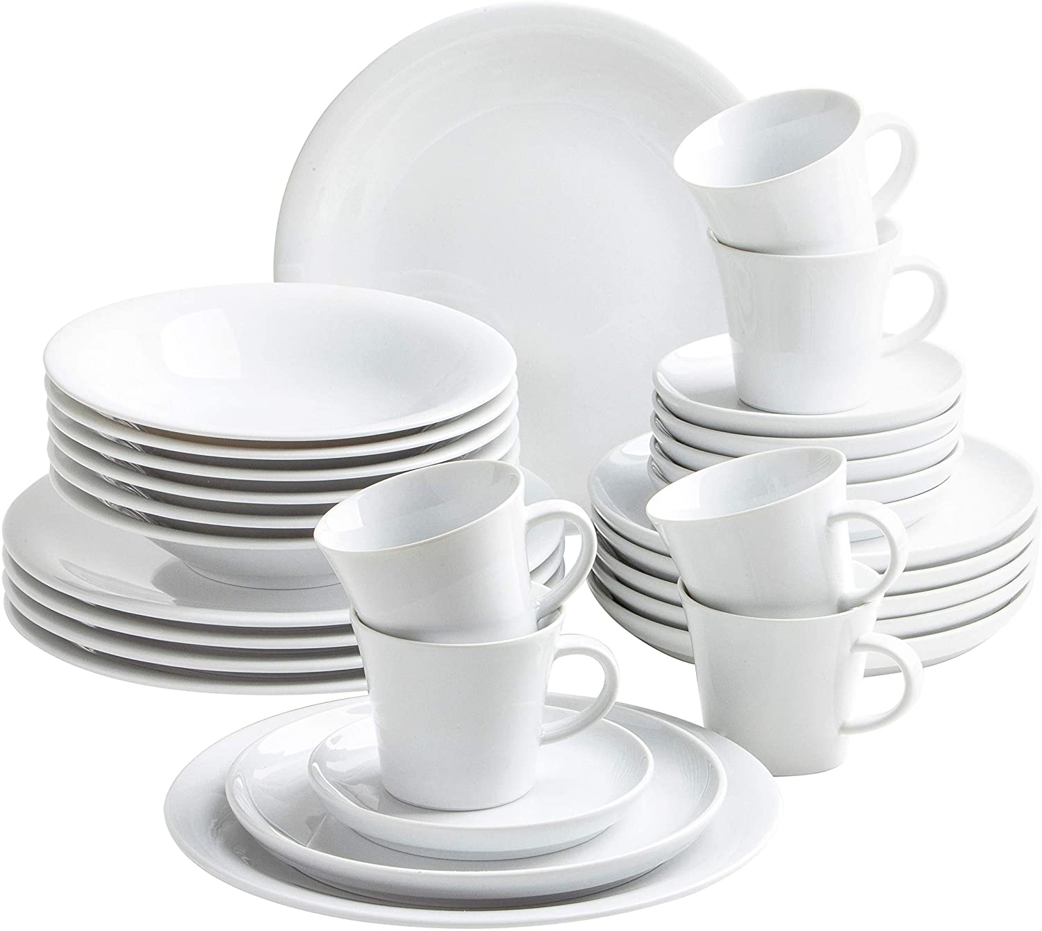Kahla 320954M90032C Update Complete Set 30-Piece Crockery Set for 6 People Porcelain Service Round Modern White Dinner Service Cups Plates Soup Plates Dessert Plates