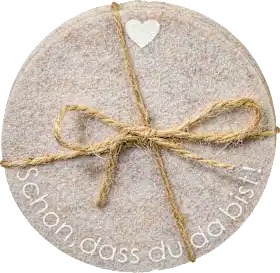 Coasters \"It's nice that you're here!\" made of felt, round, beige, 4 pieces