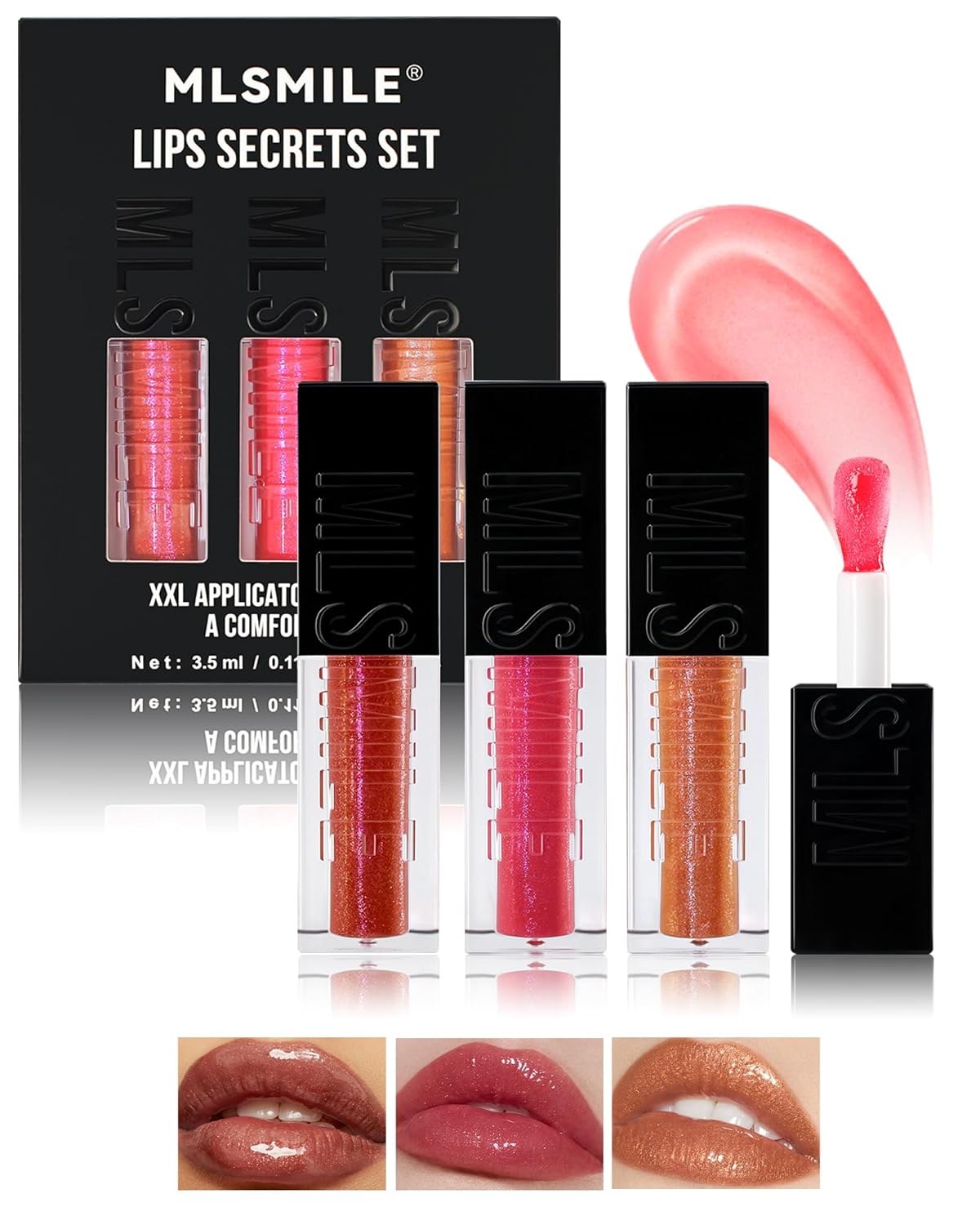 Glow Reviver Lip Oil, 3 Pieces, Non-Sticky, Shiny Lip Gloss for Full-Like Lips, Hydrating Lip Care Tinted Lip Oil, Shimmer Liquid Lipstick Gift Set for Christmas, Thanksgiving Set