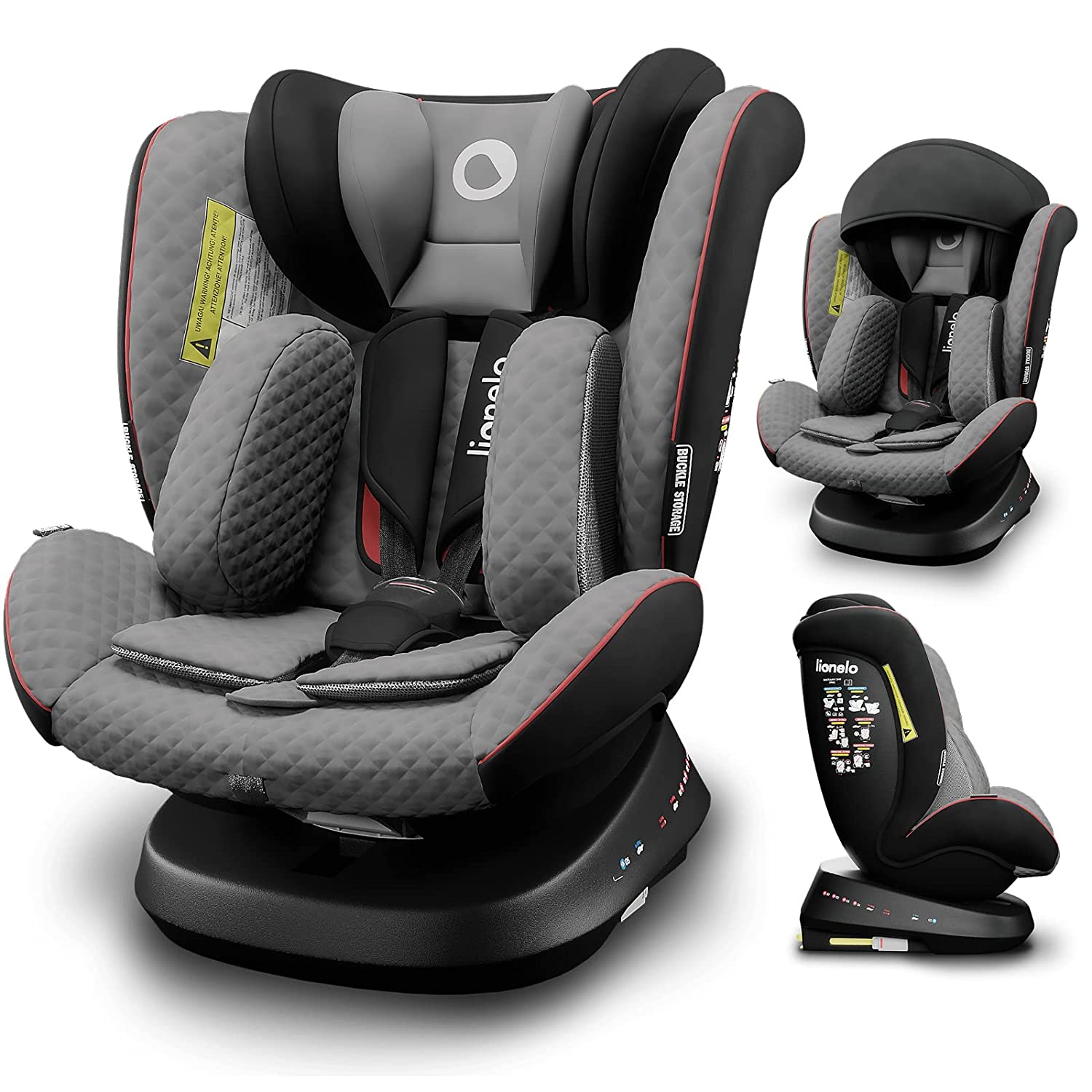 LIONELO Bastiaan One Child Seat from Birth 0-36 kg Isofix Top Tether 360 Degree Rotating Backwards Forward Side Protection 5-Point Seat Belts Dri-Seat (Grey/Black)