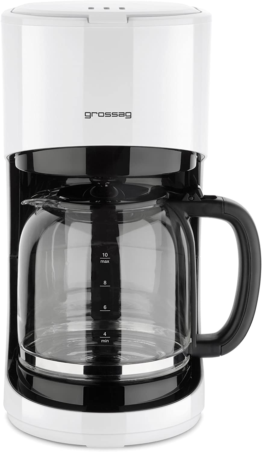 grossag Filter Coffee Machine with Glass Jug KA 70.10 | 1.4 Litre for 10 Cups of Coffee | 900 Watt and 240 Volt | Black - White