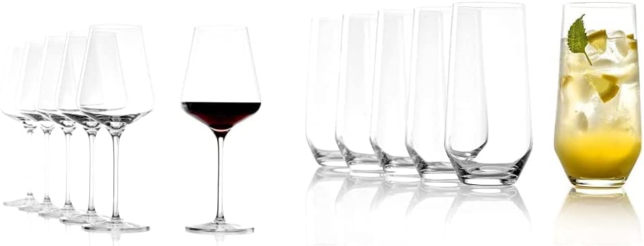 Stölzle Lausitz Bordeauxglas Quatrophil 644ml, 6er Set Weingläser & Wassergläser/Longdrinkgläser Revolution 390ml, 6er Set Gläser, spülmaschinenfest, hochwertige Qualität, bleifreies Kristallglas