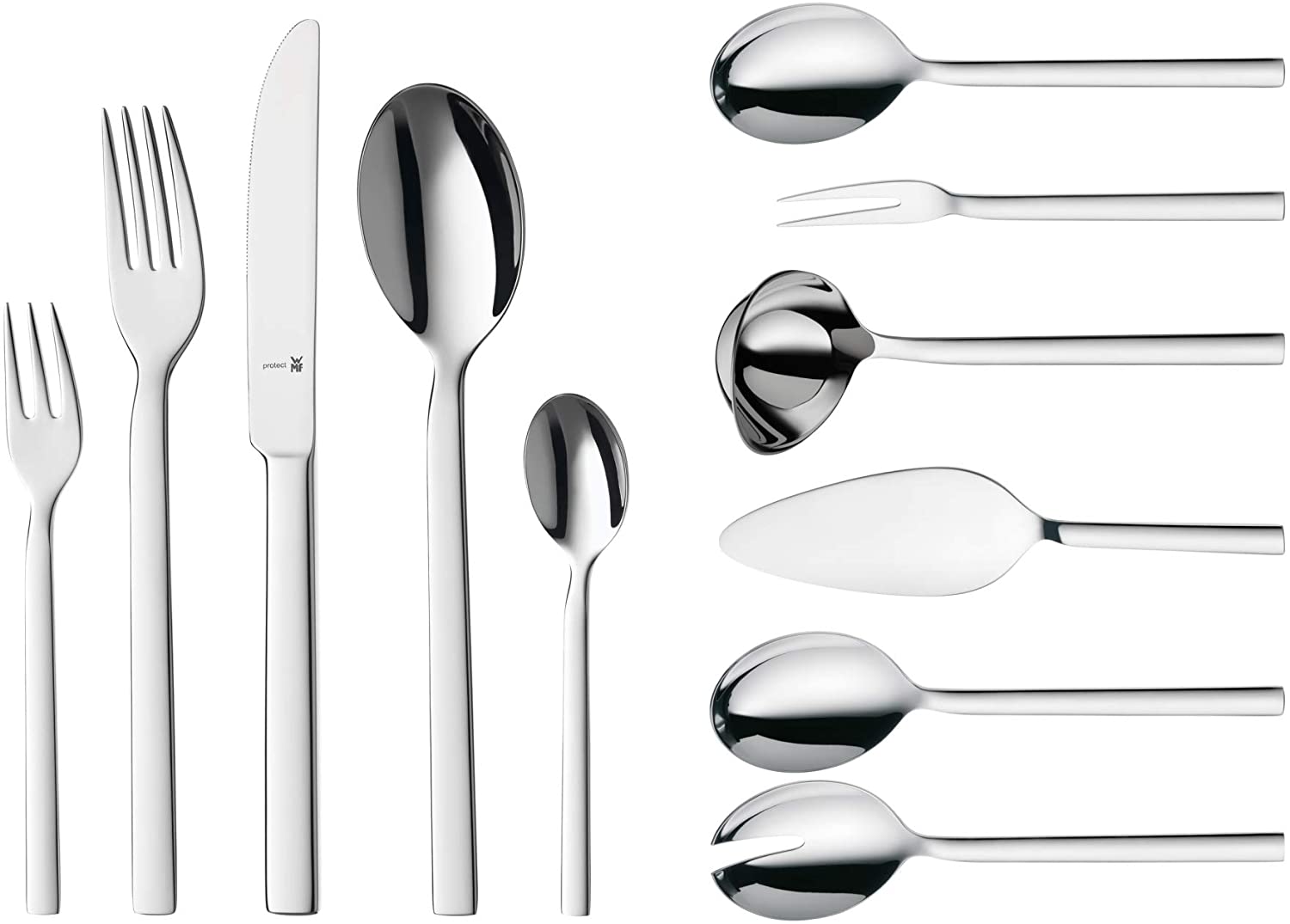 WMF Lyric cutlery set, 12 people, 60 pieces, monobloc knife, Cromargan protect stainless steel polished, glossy, scratch-resistant, dishwasher-safe