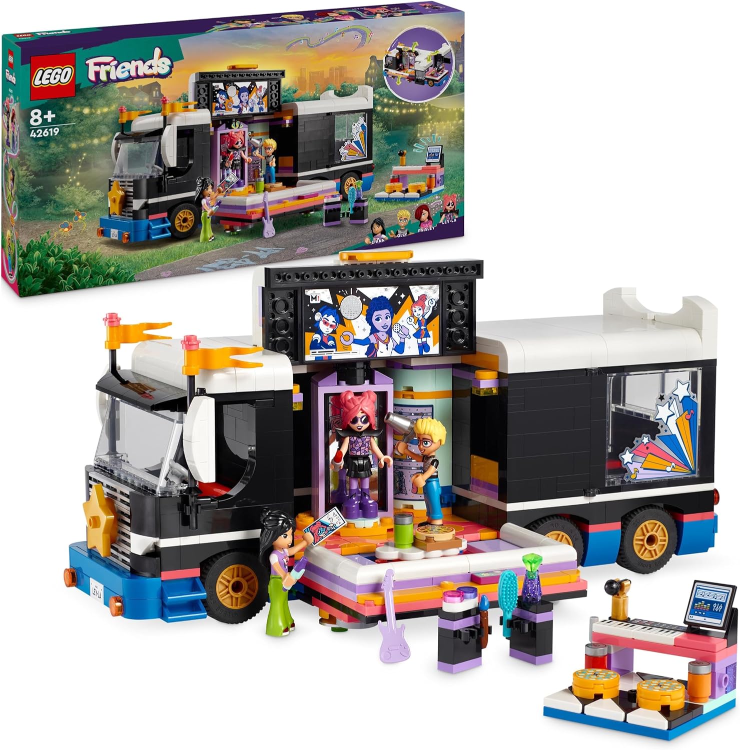 LEGO Friends Pop Star Tourbus, Music Set with Truck Toy and 4 Figures, Promotes Social-Emotional Development, Birthday Gift for Girls and Boys from 8 Years 42619