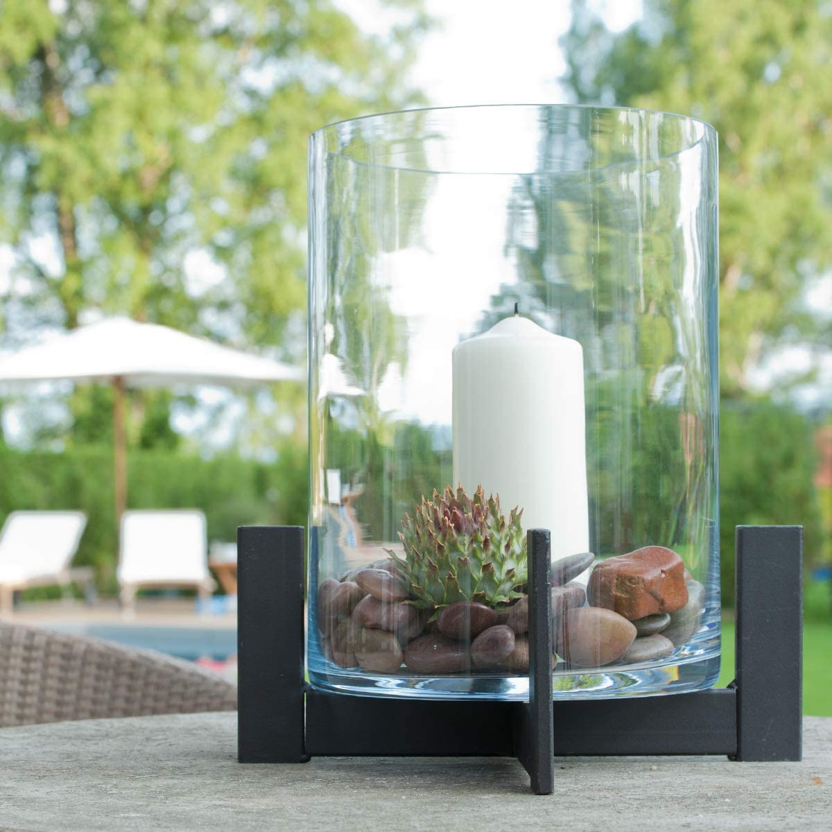 Varia Living Large lantern with glass made of metal/iron for indoors or in the garden as a lantern beautiful for decorating as a candle holder (H 38 cm / Ø 34 cm)
