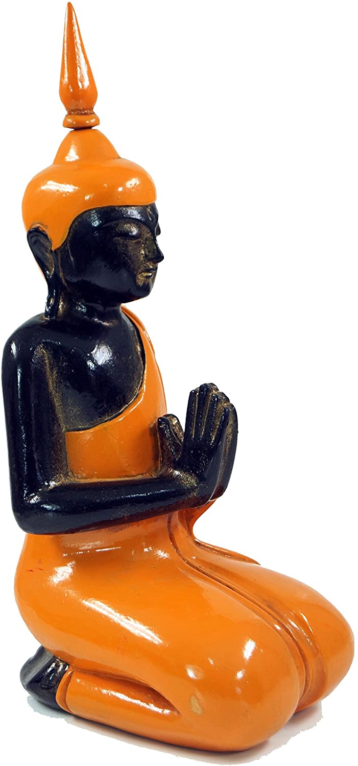Guru-Shop Carved Kneeling Buddha In Anjali Mudra-White, 37 X 15 X 17 Cm, Bu