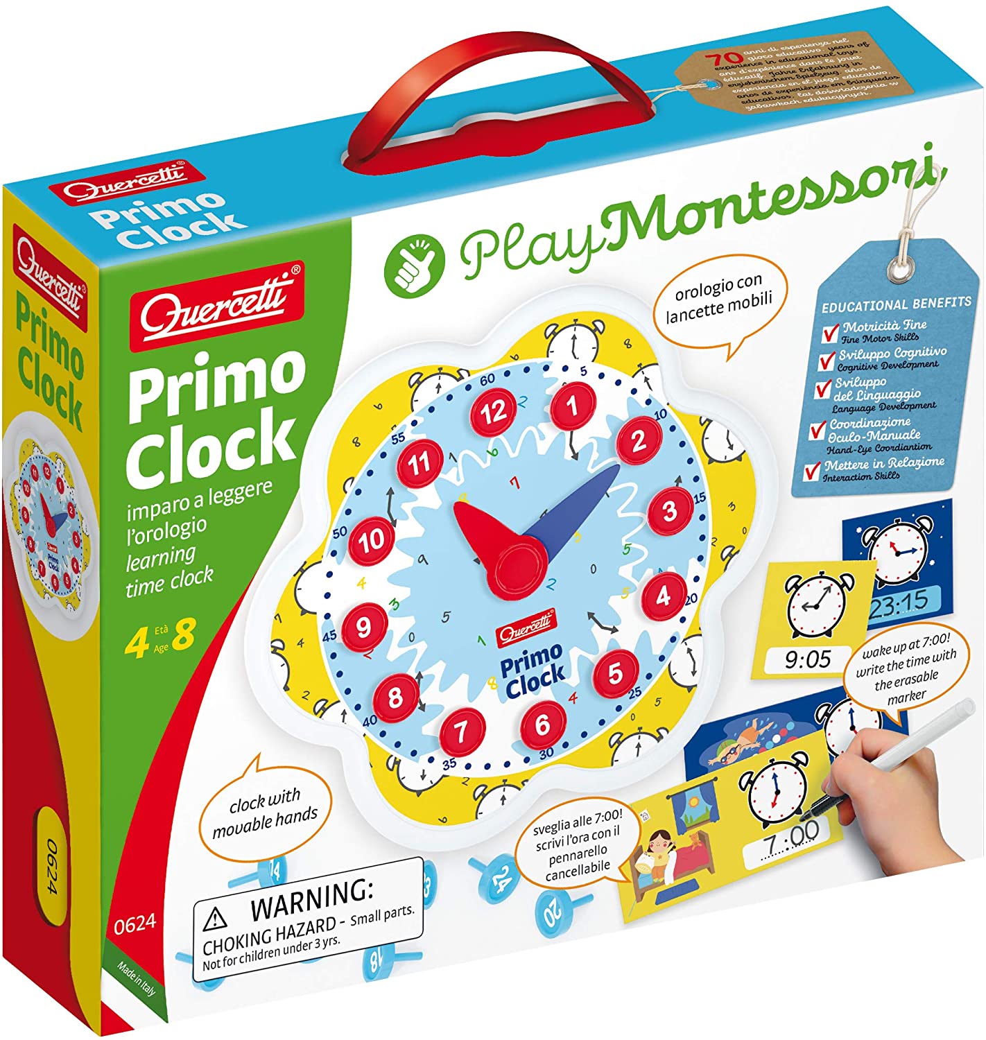 Quercetti 0624 Quercetti-0624 Play Montessori First Clock, Clock Learning board game
