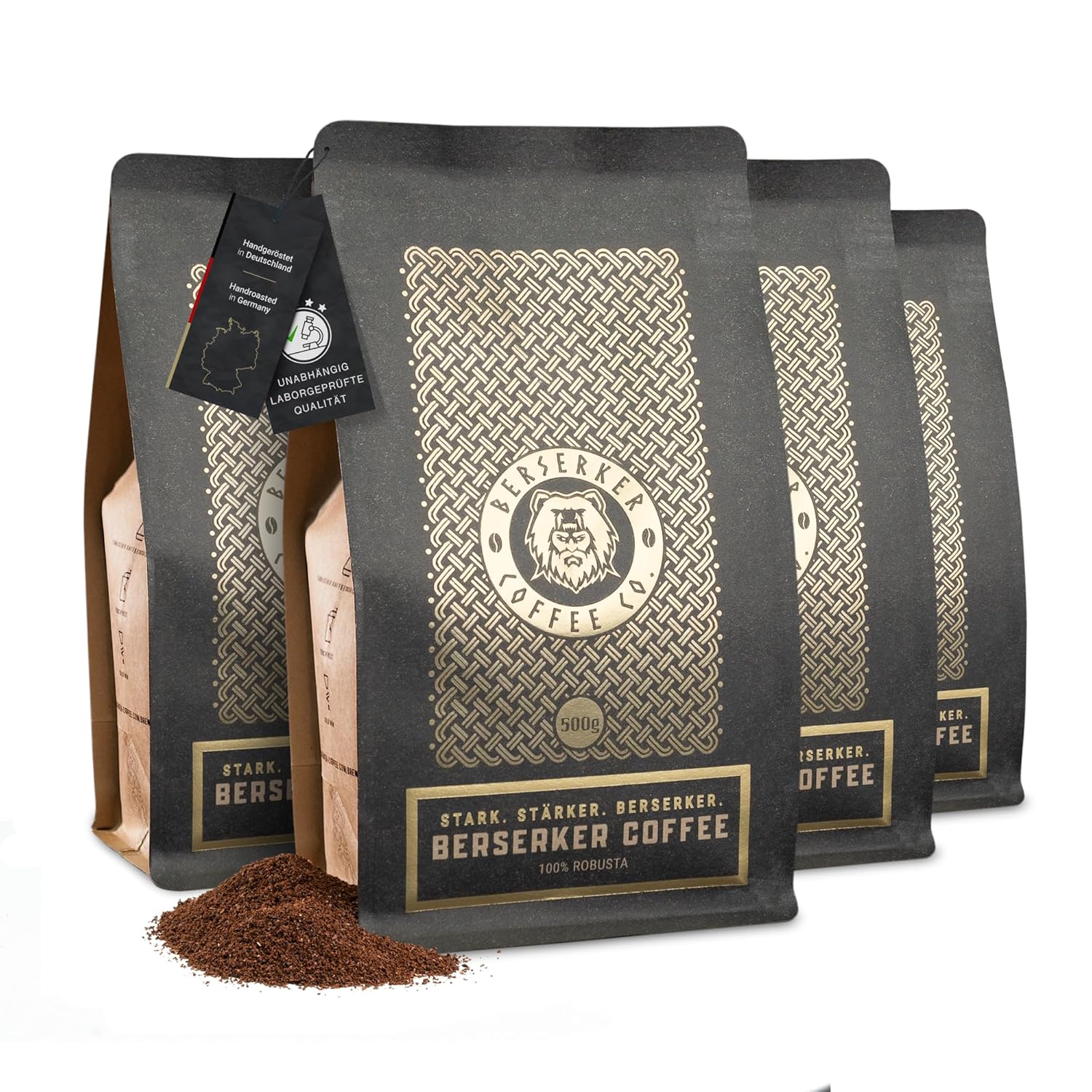 Berserker Coffee Extra Strong Ground Coffee Beans - 4 x 500 g - 237 mg Caffeine to 100 ml - Low Acid - Ground Beans for Filter Coffee Machines