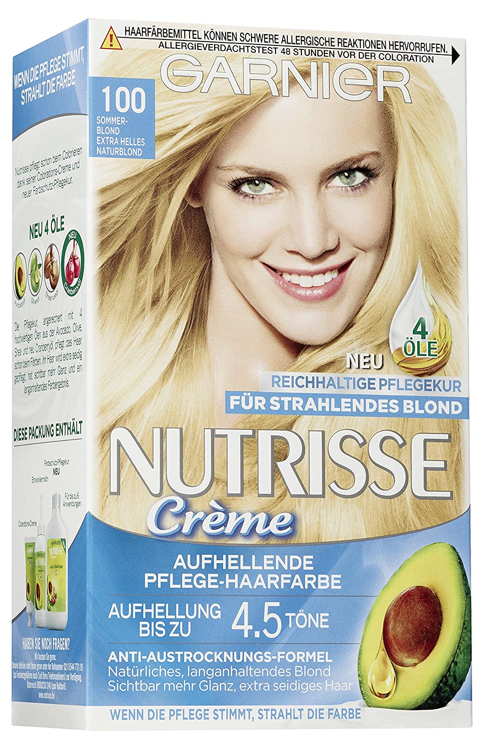 Garnier Nutrisse Creme Colour, Summer Blonde 100 / Colouring for Permanent Hair Colour (with 3 Nourishing Oils) Pack of 3, ‎summer