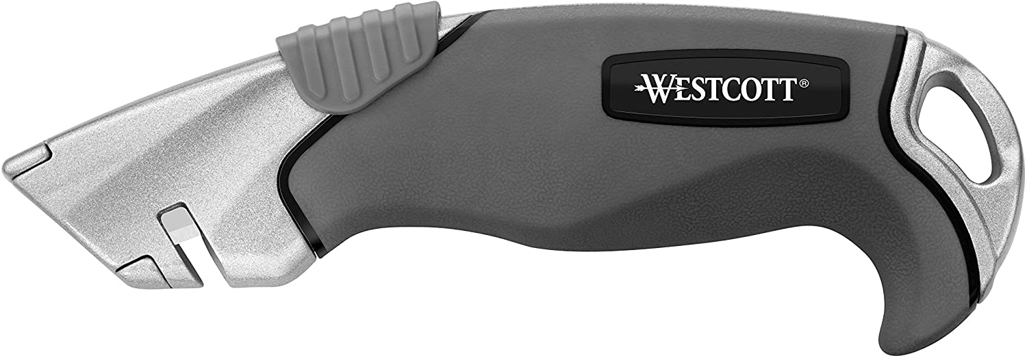 Westcott E-84023 00 Safety Cutter Aluminium Alloy with Soft Grip Handle Blade Width 18 mm Grey / Black