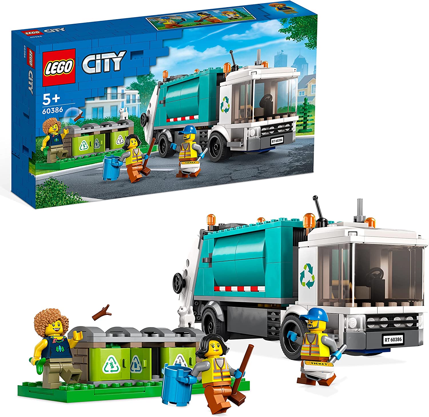 LEGO 60386 City Rubbish Collection, Rubbish Truck Toy with Wheelie Bins for Children from 5 Years, Educational and Sorting Toy, Sustainable Life Series