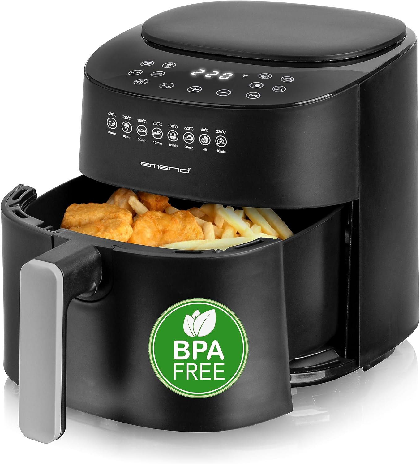 Emerio Large Digital Hot Air Fryer, Top AirFryer, Frying without Additional Oil, 4.5 Litre Volume, 8 Automatic Programmes, Cool Touch, BPA-Free, Fast Heating, 1300 Watt, AF-129369