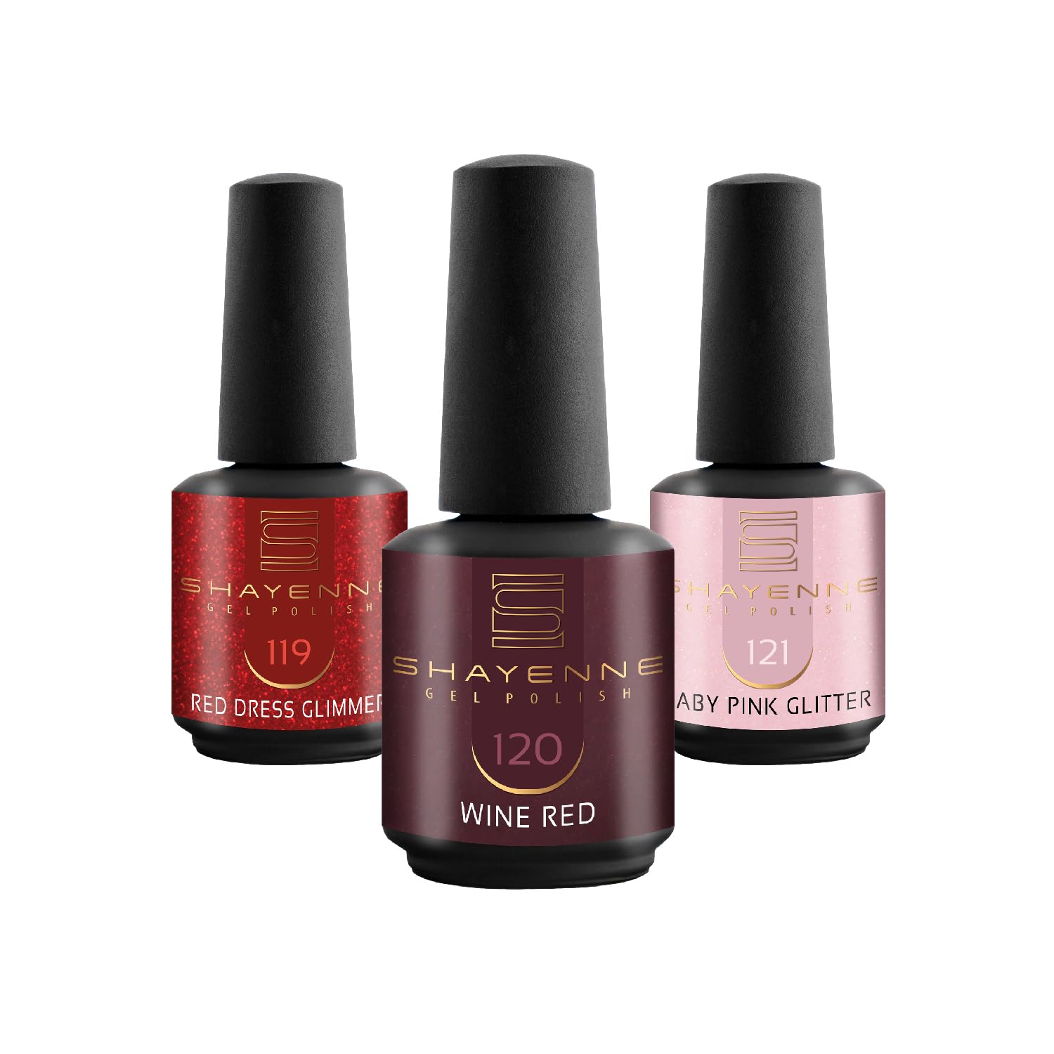 Shayenne uv nail polish set - made in germany 3 pieces - 119 red dress mica 15 ml - 120 Wine Red 15 ml - 121 baby pink glitter 15 ml gel color polish gel polish nail polish nail gel