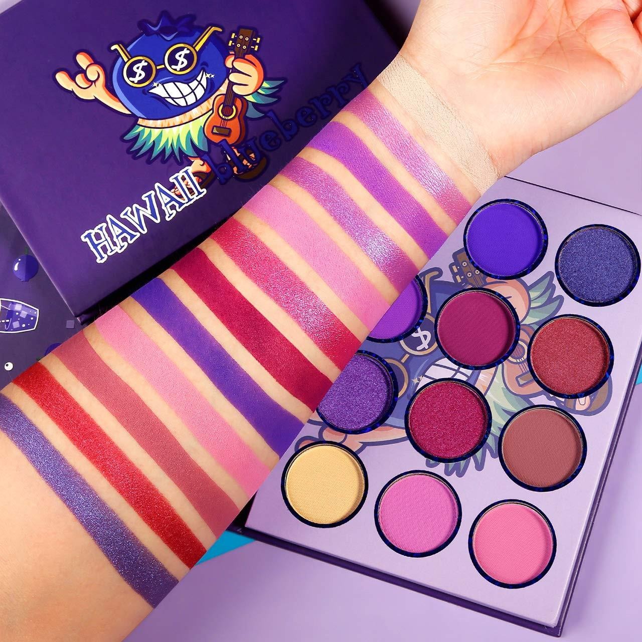 Lila Lidschatten-Palette Hochpigmentiert, AFFLANO Mischbare Langlebig Violette Mini Eyeshadow-Palette Make-up 12 Farben,Wasserdicht Matte Schimmer Creme Rosa Lila Lidschatten für Frauen Mädchen, blueberry ‎hawaii
