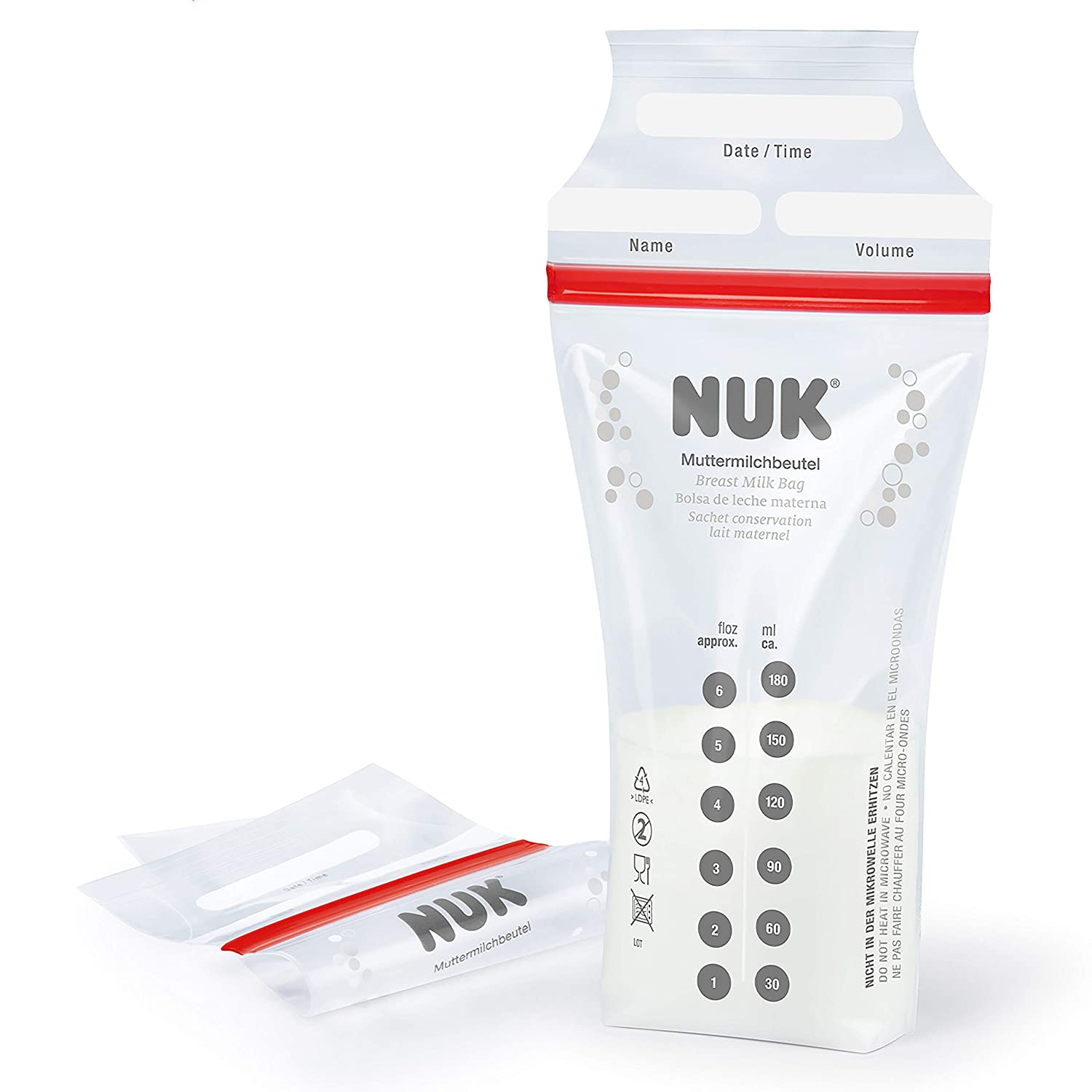 NUK Breast Milk Bags Space Saving & Ready to Use 180ml (Pack of 25) - Clear