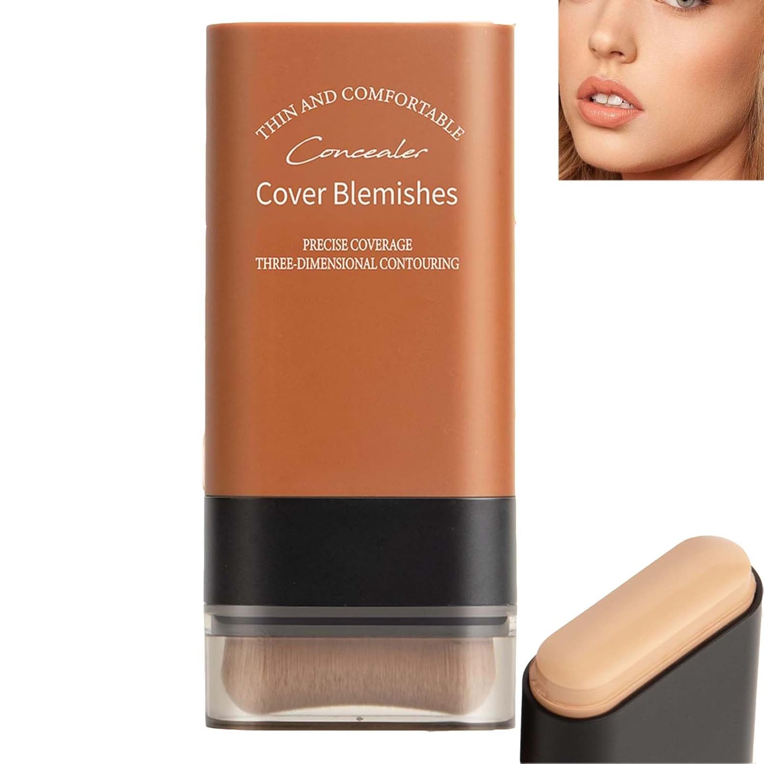 Vivien Beauty Foundation Stick, 2-in-1 Foundation Stick with Brush, Double Head Foundation Makeup Stick, Long-Lasting, Natural Matte Finish, Waterproof, for All Skin Types (Natural Color, 20G)