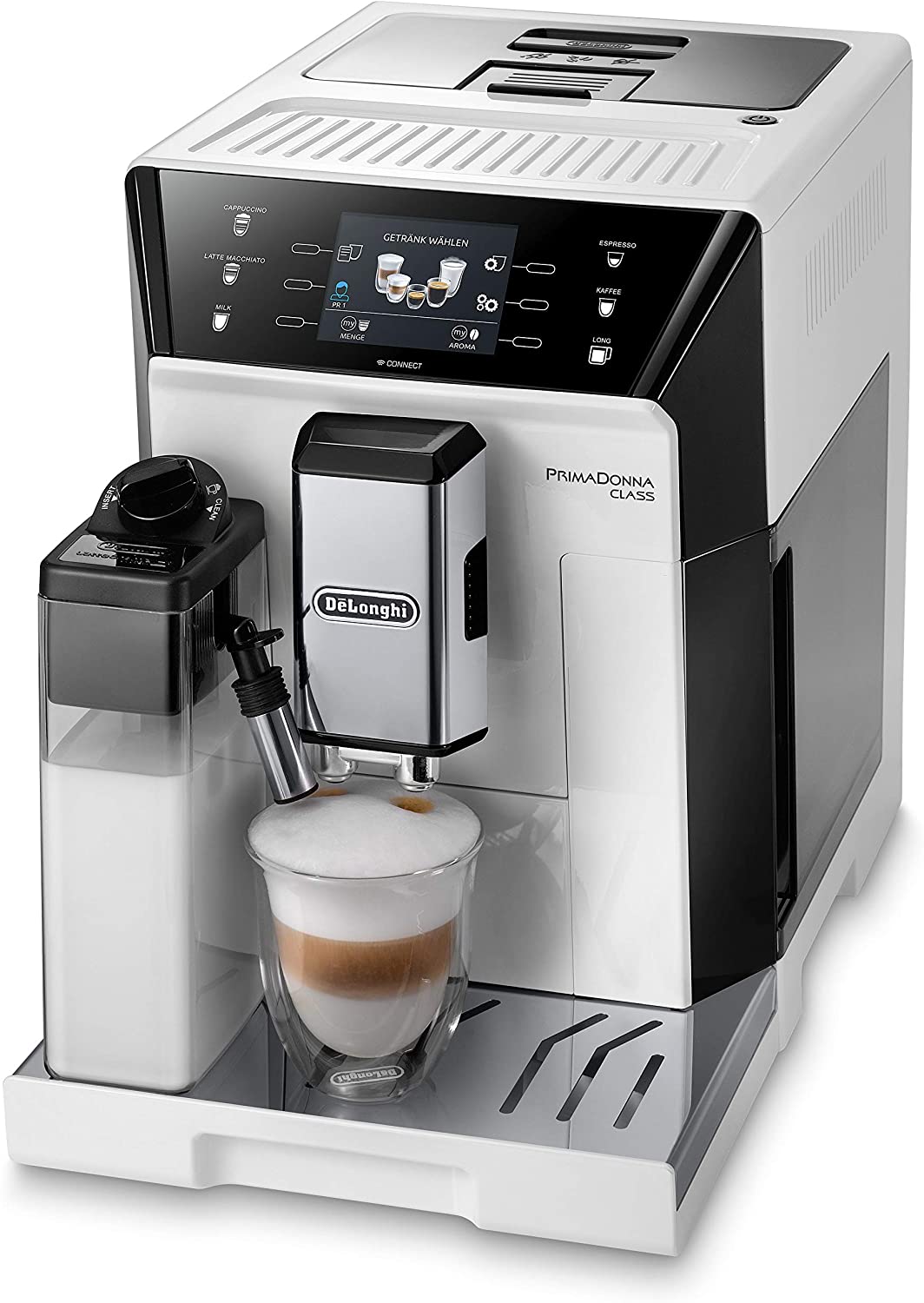 DeLonghi De\'Longhi PrimaDonna Class Fully Automatic Coffee Machine with Milk System, Cappuccino and Espresso at the Touch of a Button, 3.5 Inch TFT Colour Display and App Control