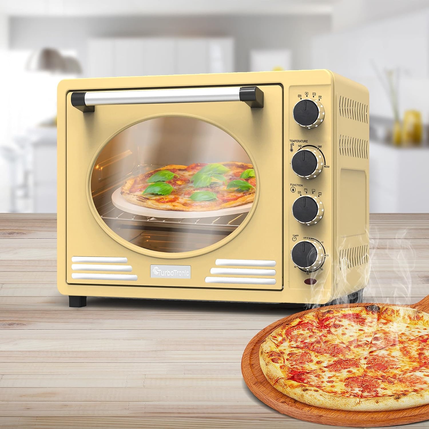 TurboTronic By Z-LINE Turbotronic / Retro Mini Oven with Air Circulation, 35 Litres, Black, Red, 