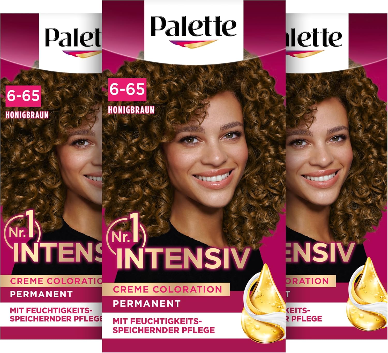 Palette Intensive Creme Coloration 6-65/645 Honey Brown (3 x 115 ml), Permanent Hair Color for Bright, Long-Lasting Color Brilliance and 100% Gray Coverage