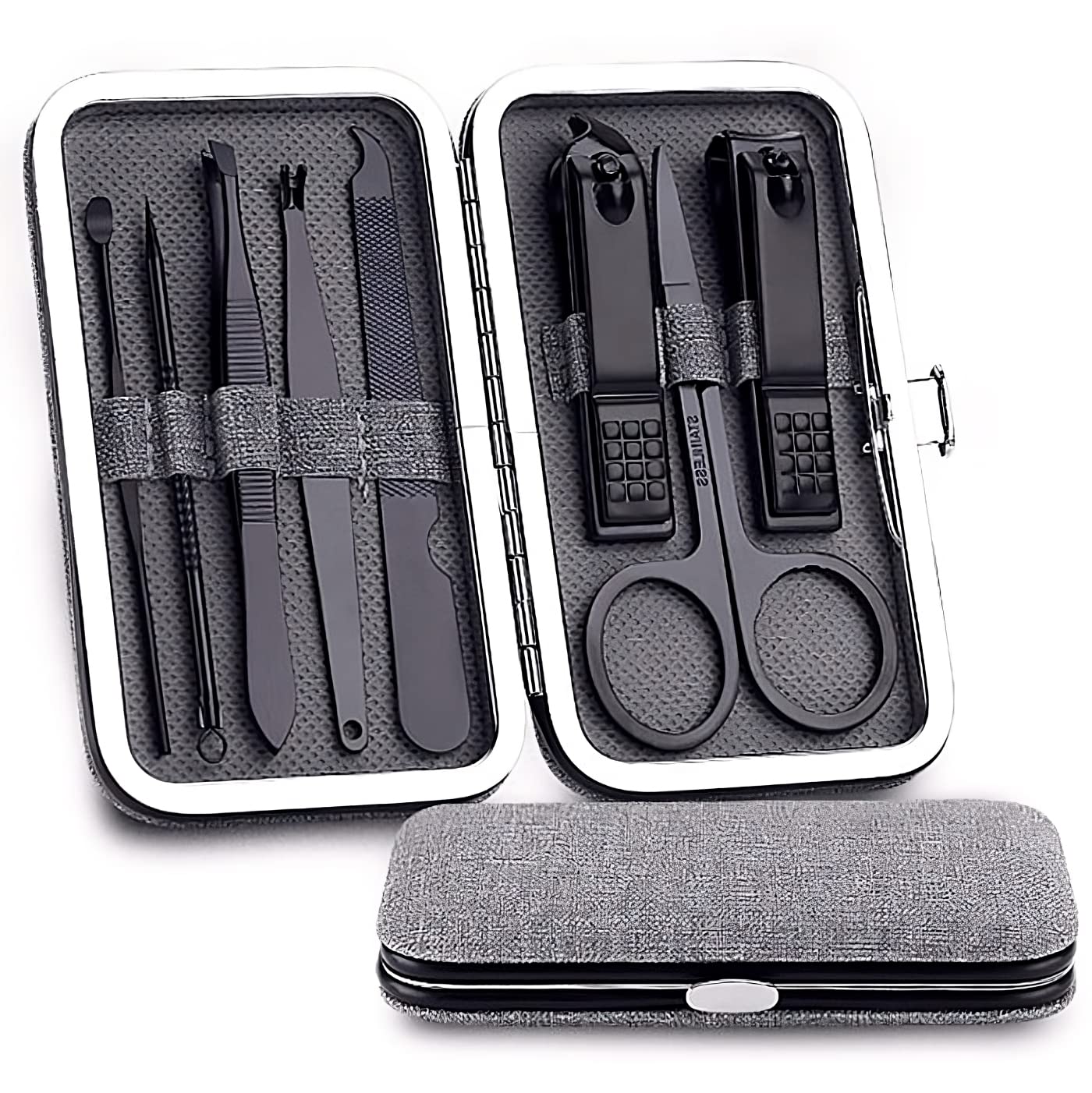 Small Travel Manicure Set for Men and Women | Nail Set Perfect for Feet and Fingernails | Professional Nail Care Set in Vegan Fabric Case Perfect for Men and Women | 2023 (gray)