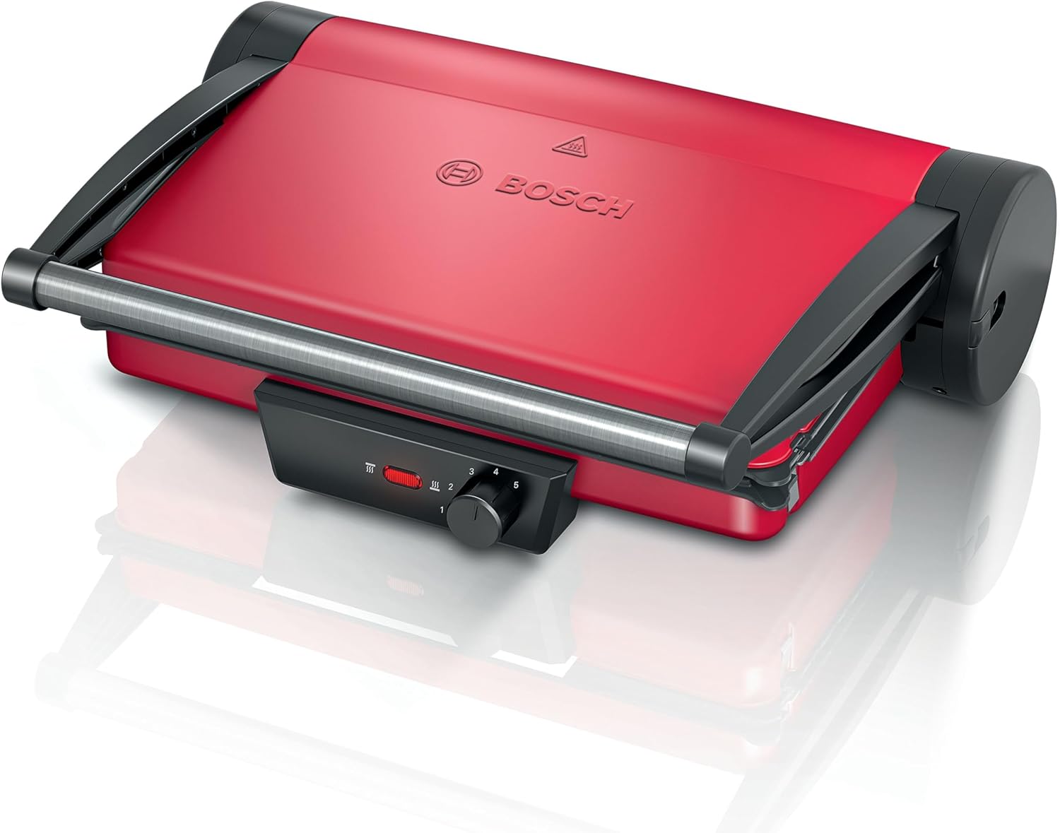 Bosch TCG4104 Table Grill, 3-in-1 Contact Grill, Continuous Thermostat, Grease Drain Channel, Removable Aluminum Grill Plates, Easy Cleaning, 2000 W, Red
