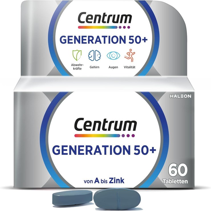 Centrum Generation 50+ - High Quality Micro-Nutrient Supplement - For Adults from 50 Years - Vitamins, Minerals, Trace Elements - 1 x 60 Tablets