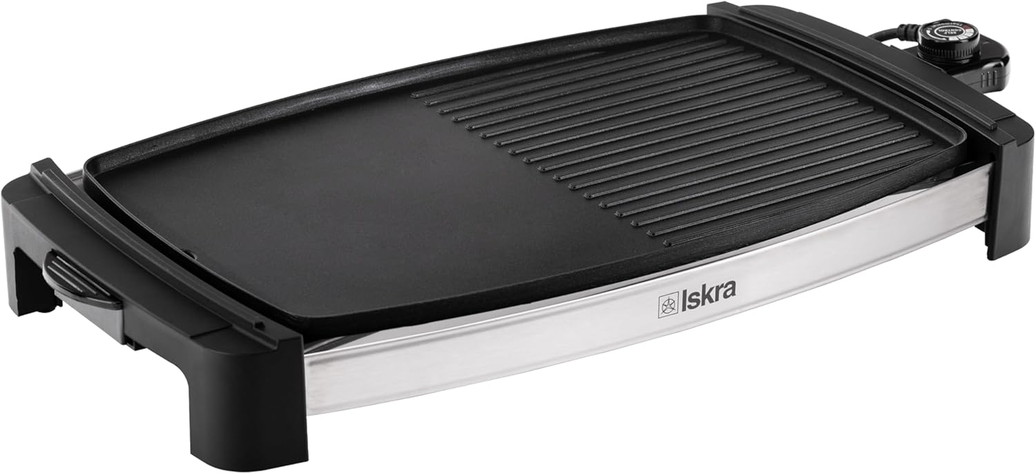 Iskra Electric Table Grill with Non-Stick Coating, Electric Grill with Grease Tray, 2000 W