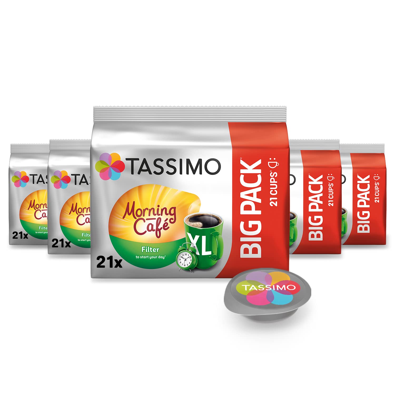 Tassimo Morning Café Filter XL Capsules, 105 Coffee Capsules in Big Pack, Pack of 5 (5 x 21 Drinks)